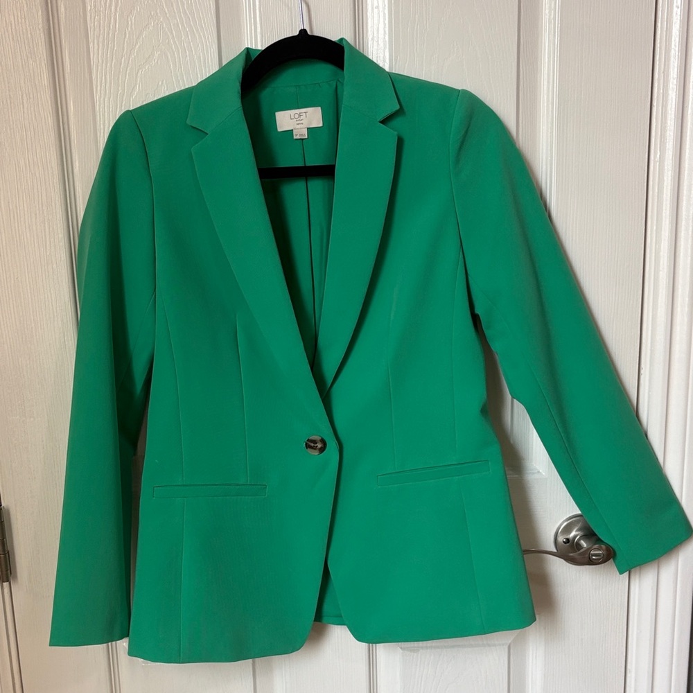 LOFT Kelly Green Single-Button Tailored Blazer Petite size 0